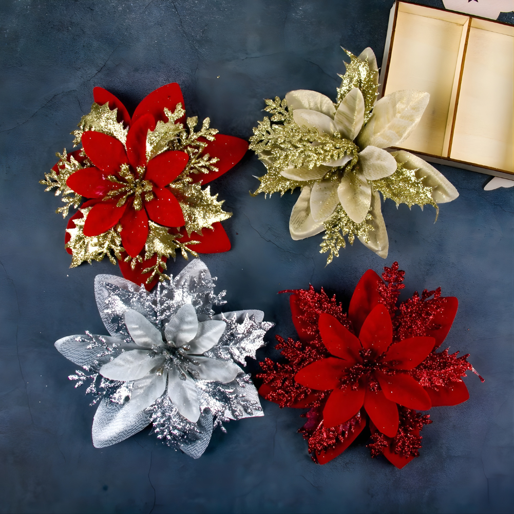 Flores navideñas con purpurina