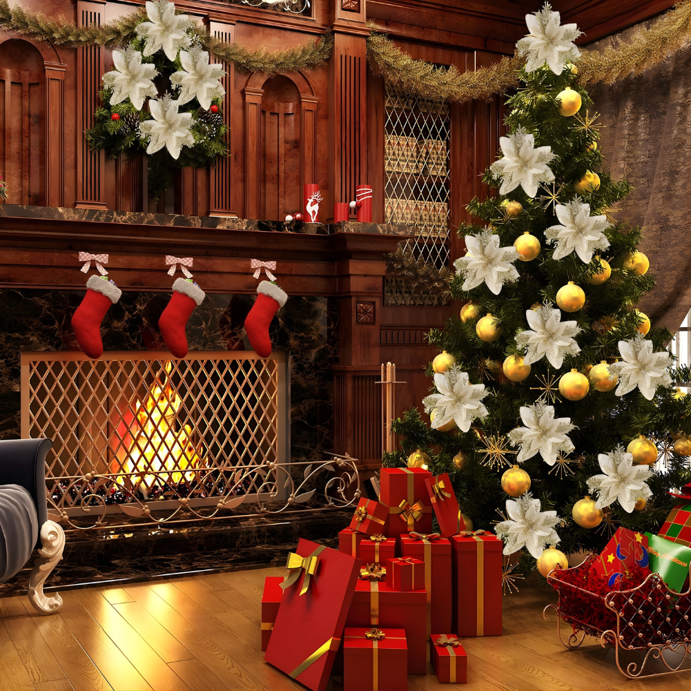 Flores navideñas con purpurina